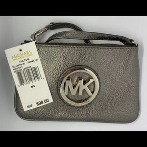 MK Michael Kors Fulton gunmetal wristlet leather